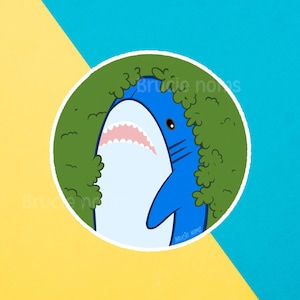 Cute Shark Blahaj Back into the Bushes Meme Vinyl Sticker | Kawaii baby great white funny laptop fun gifts water resistant bottle notebook