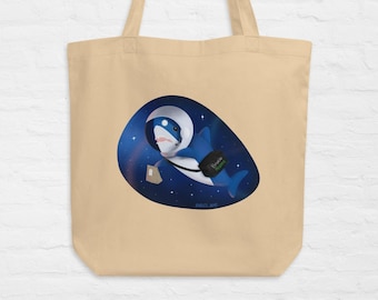 Blahaj Shark Food Delivery in Space Eco Tote Bag | Eco-friendly Kawaii Organic Cotton Grocery Bag