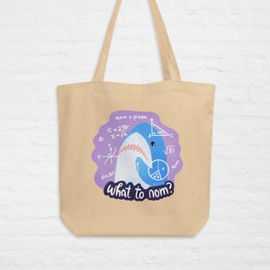 Cute shark Blahaj What to Nom Eco Tote Bag | eco friendly baby kawaii great white high quality canvas organic grocery kids bag