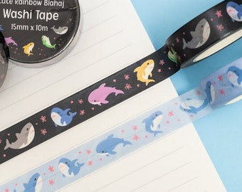 Blahaj Shark-washitape | Regenboog, kawaii-plannertape, knutselspullen, decoratieve sticker