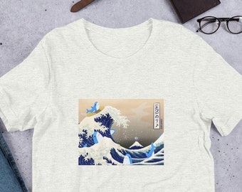 The Great Brucie Wave T-Shirt | Blahaj Cute sharks, parody painting, great wave, japanese famous painting, cute tshirt, ocean water shirt