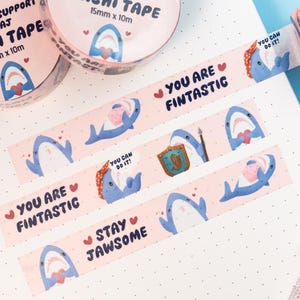 Süßer Hai emotionale Unterstützung Blahaj Washi Tape | Kawaii Ästhetik Positive Jawsome Liebe Stationäre Planer Scrapbook Bullet Journal Tape