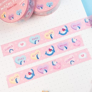 Süßer Hai Blahaj Verliebtes Washi Tape | Kawaii Ästhetik Valentine Cuddle Be Mine Candy Fun Stationäre Planer Scrapbook Bullet Journal Tape