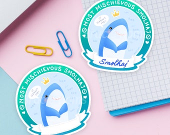 Mischievous Smolhaj Blahaj Shark Sticker: Water-Resistant Vinyl Decal