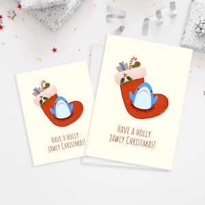 Niedliche Hai Blahaj Karte für Weihnachten mit Holly Jawly | Festliche Frohe Feiertage lustige Handwerk Liebe Weihnachtsmann Kiefer Baby Karte Weihnachten kawaii Geschenke