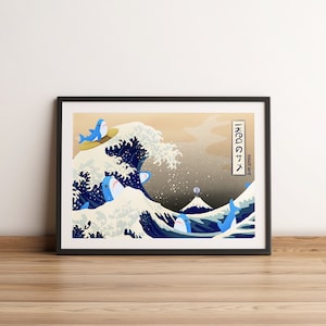 The Great Brucie Wave von BFC Poster | Baby kawaii niedlichen lustigen Spaß Hai Wand Kunst berühmte Parodie Malerei Japan Geschenke für Kinder Kinder