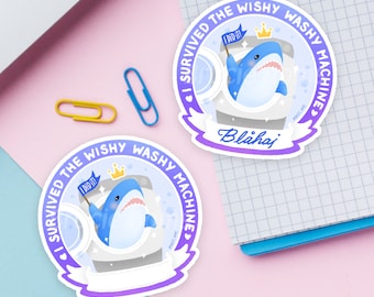 Pegatina de tiburón Blahaj: "Sobreviví a la lavadora", vinilo resistente al agua