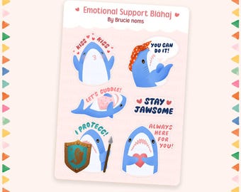Blahaj Shark Sticker Sheet: Kawaii Emotional Support Stickers