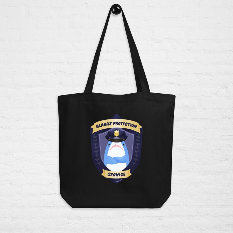 Cute Shark Blahaj Protection Service Eco Tote Bag | Kawaii great white parody funny canvas ecofriendly grocercies