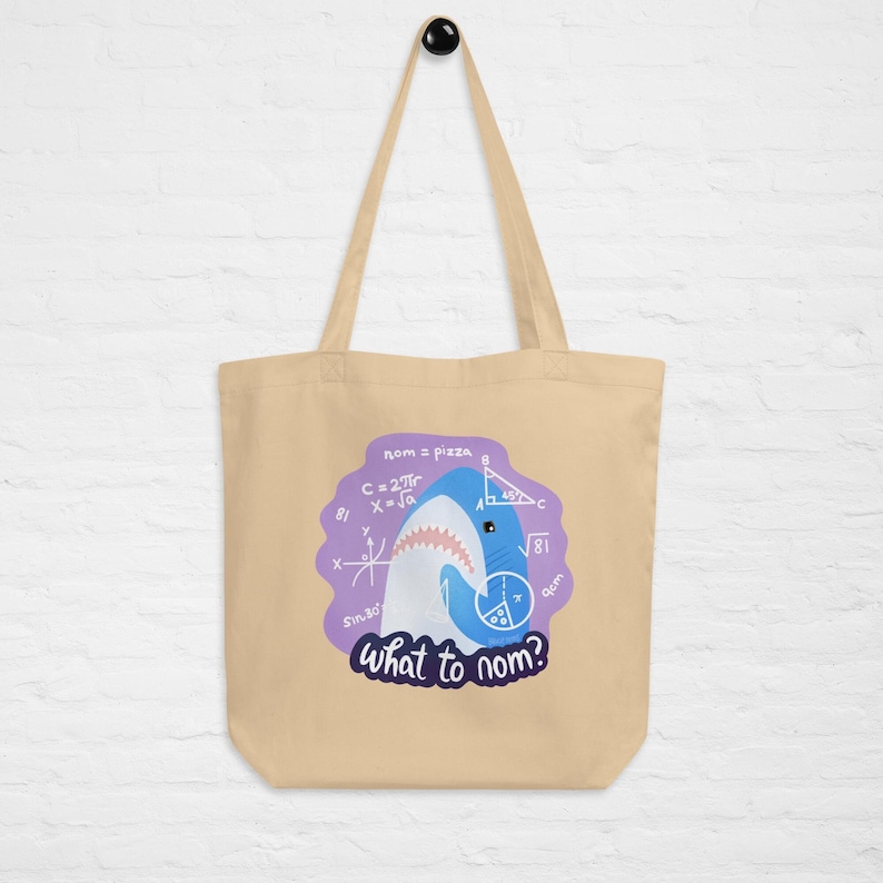 Cute shark Blahaj What to Nom Eco Tote Bag | eco friendly baby kawaii great white high quality canvas organic grocery kids bag