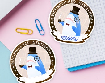 Pegatina de tiburón azul Blahaj: Insignia de caballero distinguido, calcomanía Kawaii impermeable