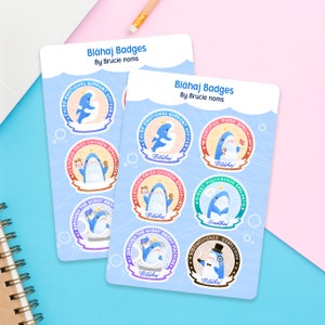 Blahaj Cute Shark Award Badges Sticker Sheet | baby shark, emotional support mental health laptop vinyl decal water resistant label