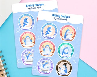 Blahaj Shark Award Badges Sticker Sheet: Emotional Support Vinyl Decals