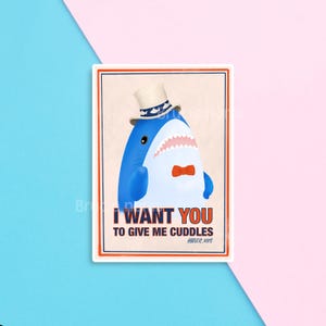 Cute Shark Blahaj I Want You Parody Famous Vinyl Sticker | Kawaii baby great white comic funny laptop gifts water resistant bottle notebook