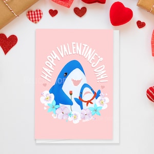 Valentine Blahaj cute shark: Happy Valentine’s Day Greeting Card | funny heartwarming lovely kawaii fish card gift for kids children