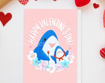 Valentine Blahaj cute shark: Happy Valentine’s Day Greeting Card | funny heartwarming lovely kawaii fish card gift for kids children