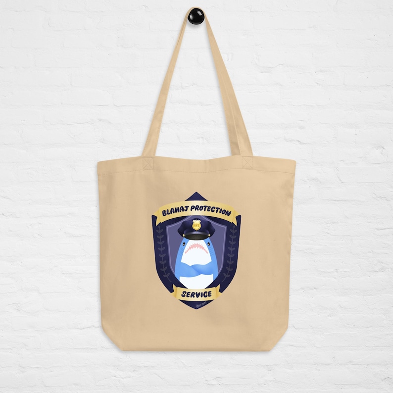Cute Shark Blahaj Protection Service Eco Tote Bag | Kawaii great white parody funny canvas ecofriendly grocercies