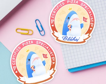Pegatina de Blahaj Pizza Specialist: Calcomanía kawaii para portátil