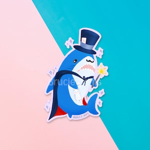 Cute Shark Magician blahaj water resistant sticker | vinyl laptop sticker houdini magic ikea shark water resistant label for kids children