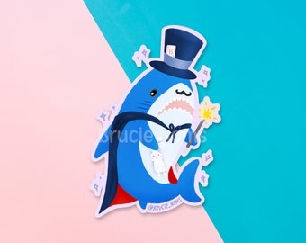 Pegatina de Blahaj Houdini / Mago Tiburón Azul, Vinilo Resistente al Agua