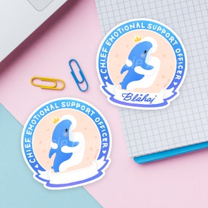 Cute shark Blahaj Chief Emotional Support Officer Badge Sticker | water resistant kawaii custom personalized kids laptop vinyl decal label
