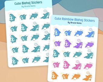 Kawaii Blahaj Blue Shark Comic Sticker Sheet | Waterproof Vinyl Decals