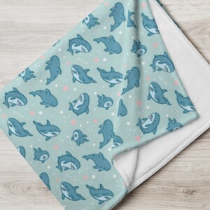 Cute shark Blahaj Under the Sea Pattern Throw Blanket | Shark throw, fleece, sleeping blanket, shark art, baby shark, kids blankey, cute art