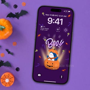 Cute Shark Blahaj Halloween Pumpkin Jump Scare Boo mobile wallpaper | iPhone Android Kawaii Great White Phone Background Instant Download