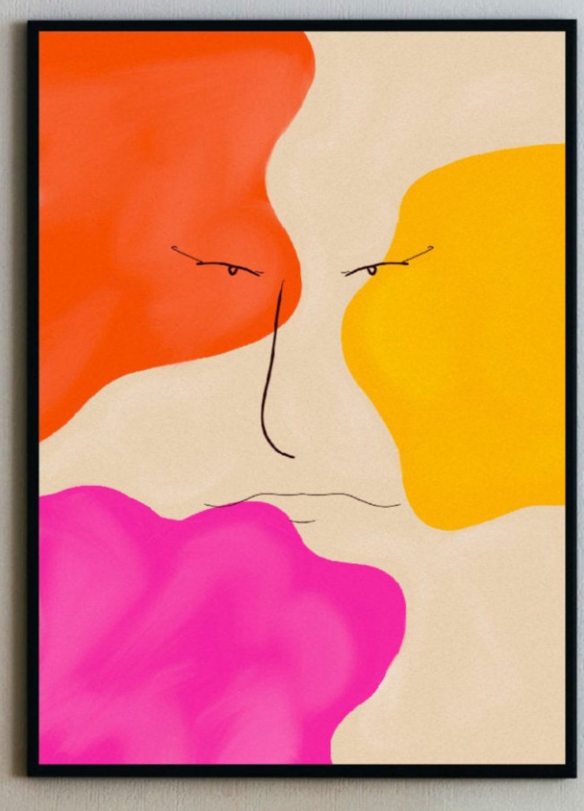 Pink Line art Colour Wall art Printable Bright art Etsy