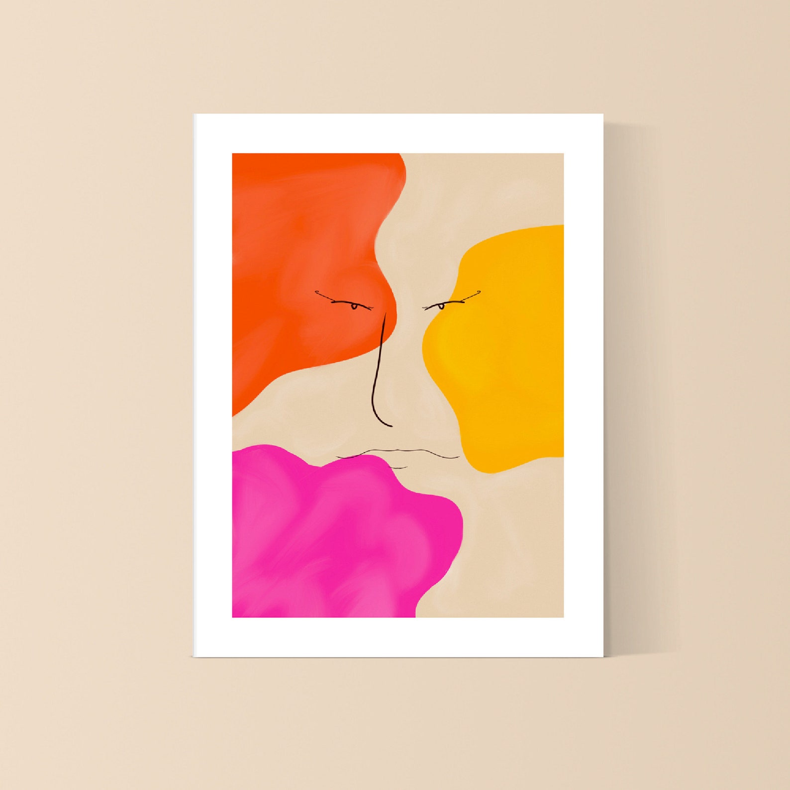 Pink Line art Colour Wall art Printable Bright art Etsy