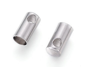UNICRAFTALE 50pcs Column End Caps Stainless Steel Cord Ends 5mm Inner Diameter Smooth End Caps Terminators Cord Finding for Jewelry Making Kit Stainless Steel Color