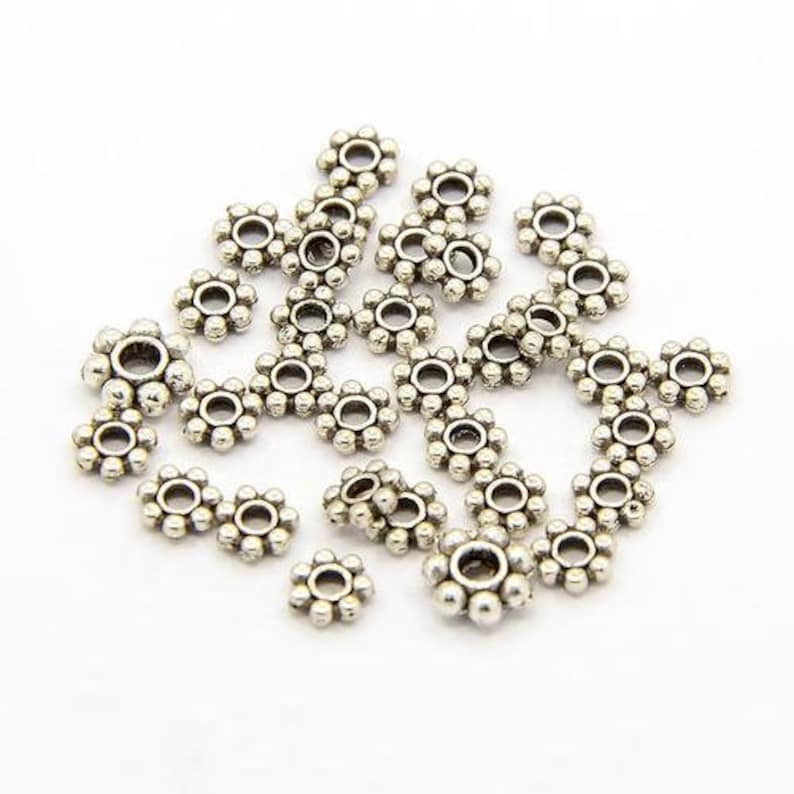 10 g about 100 PCs Tibetan Style Alloy Flower Daisy Spacer Beads 4 x 1.5 mm Antique Silver