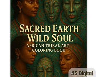 African Tribal Women Coloring Pages, Spirit Art Masks (Digital Download)