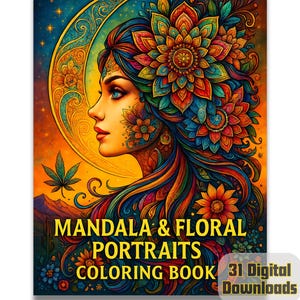 Mandalas och blomporträtt | Målarbok för vuxna | Digital nedladdning | 31 avkopplande sidor