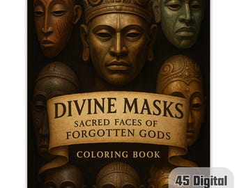 Sacred Mask Coloring Pages: 45 Mythical God & Spirit Designs (Digital Download PDF)