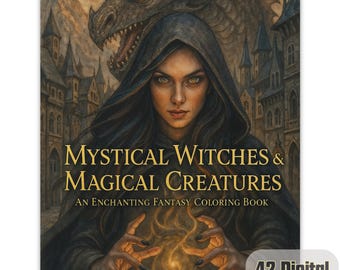 Witches & Magical Creatures Coloring Book | Fantasy Art (Digital Download)