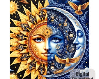 Mandala Eclipse Wall Art - 24x30" Digital Print - Day Night Theme