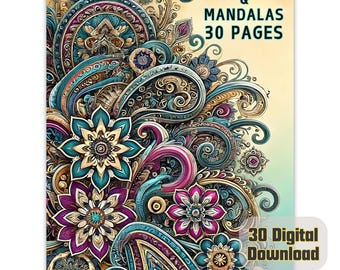 Paisley Mandala Coloring Book | 30 Printable Art Pages (Digital Download)