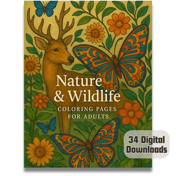 Nature & Wildlife Coloring Pages for Adults – 34 Intricate Printable Designs | Instant Digital Download