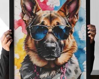 German Shepherd Watercolor Clipart Bundle, Cool Dog Art (Digital Downloads)