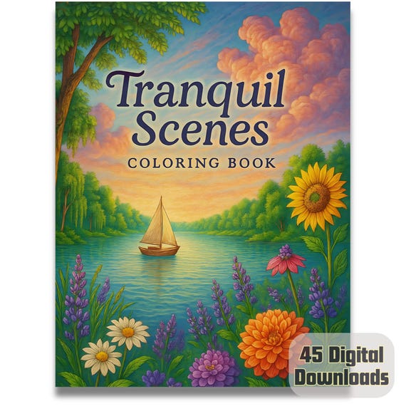 Zen Nature Coloring Book | 45 Relaxing Scenes (Digital Download)