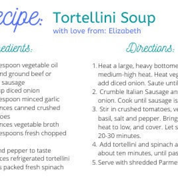 Recipe Card Template - Editable Recipe Card, Printable, 4x6