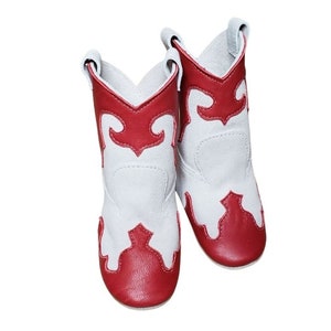 Red and White Leather Baby Cowboy Boots Infant Cowgirl 