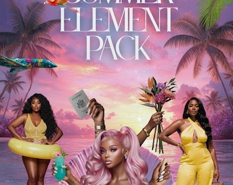 Summer Element Pack 100+ | Tropical PNG Graphics | Summer Aesthetic Content Creator Kit