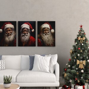 Black Santa | Christmas Wall Art Printable | Oil Painting | Black Art | Christmas Prints | Holiday Decor | Printable Wall Art | Set of 3