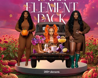 Fall Graphics Element Pack, 200+ PNG Designs (Digital Download)