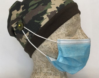 Scrub Caps with Buttons-Ponytail Scrub Caps-Stretch Comfort fit-Full Nurse Cap with Buttons-Unisex Scrub Cap