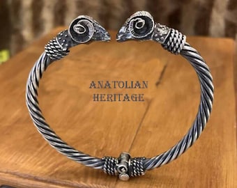 Handgemachtes Sterling Silber Widder Kopf Armband, Unisex Widder Schmuck