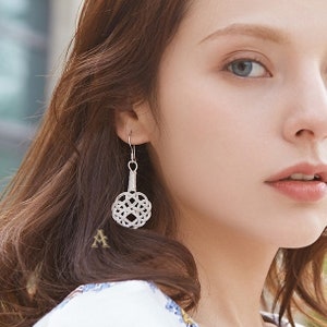 Handmade Celtic Love Knot 1000k Solid Silver Dangle Earrings- Celtic Dangle Earrings- Filigree Silver Earrings- Gift for Wife
