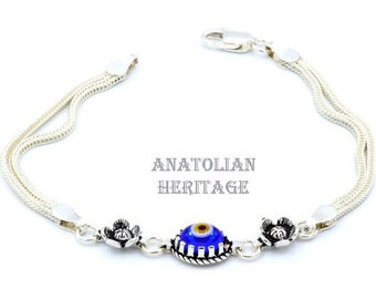 Handmade 925k Sterling Silver Evil Eye Bracelet for Women-Protection Talisman